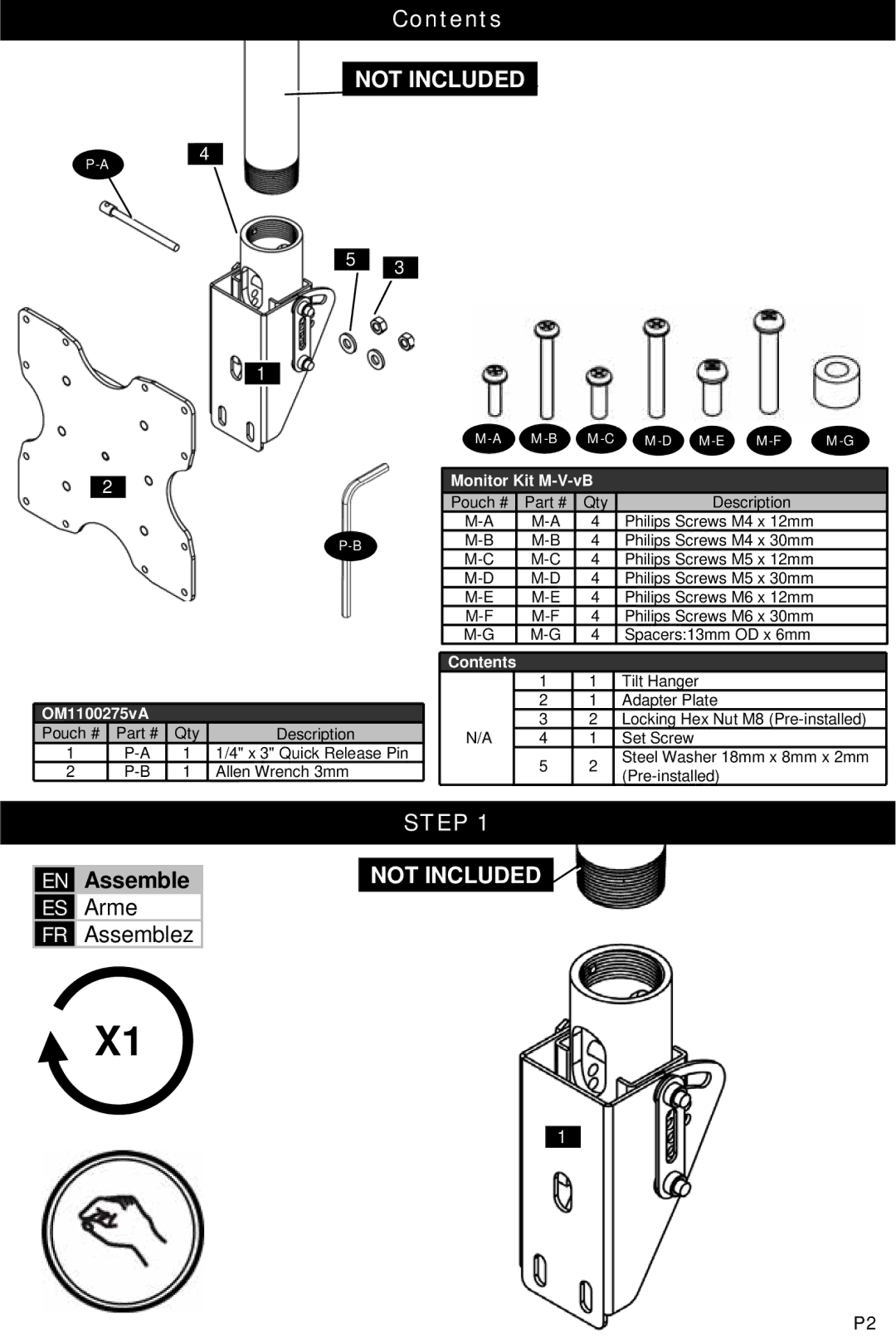 Omnimount OM1100275, SCM Head instruction manual Step Not Included 