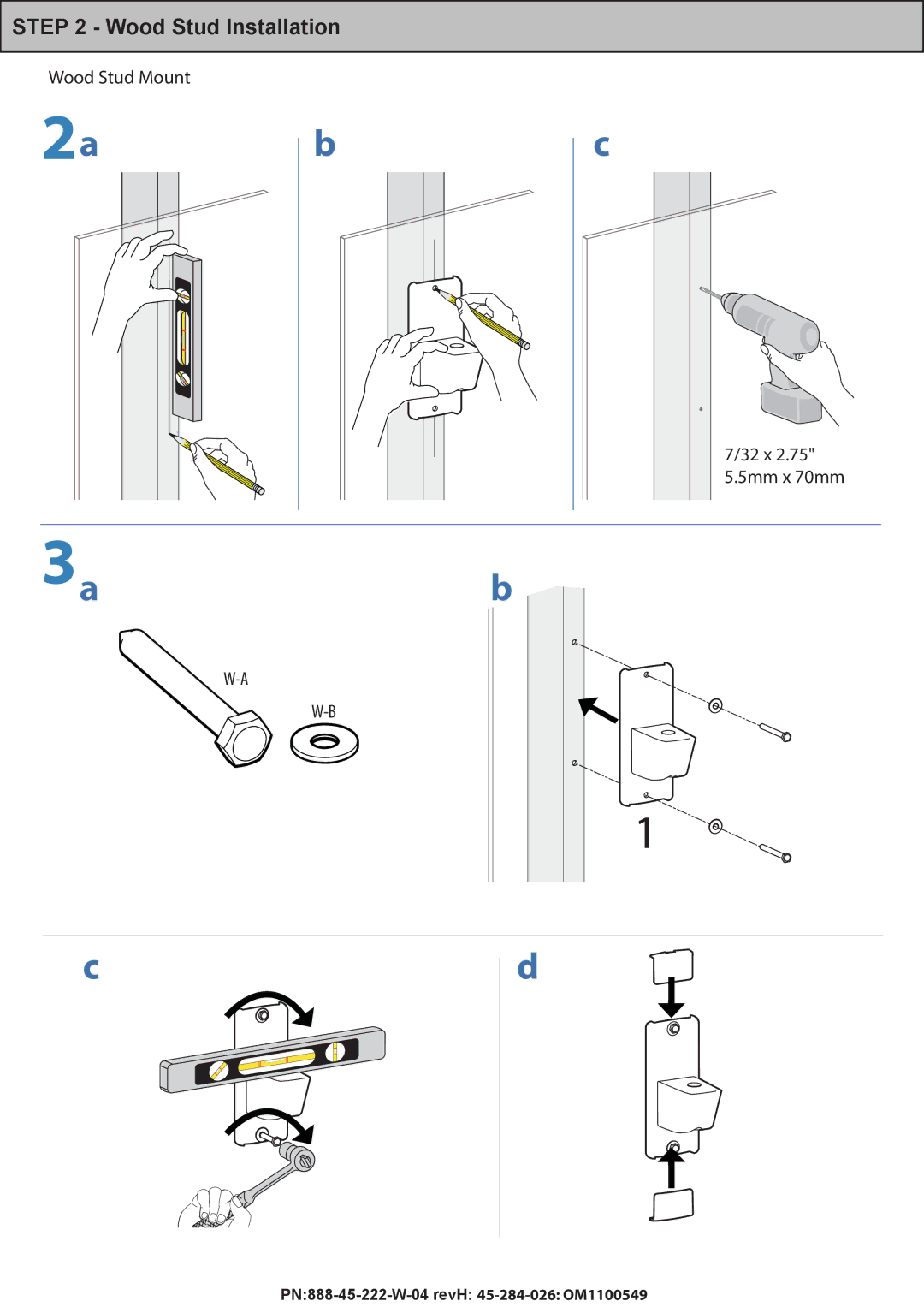 Omnimount PLAY40 manual 3ab, Wood Stud Installation 