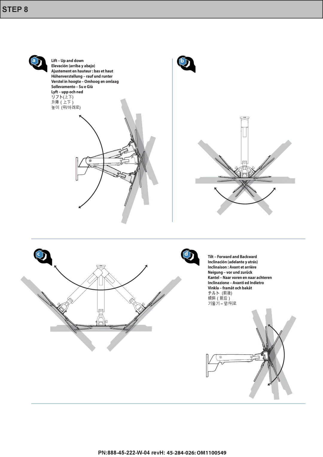 Omnimount PLAY40 manual Tilt Forward and Backward 