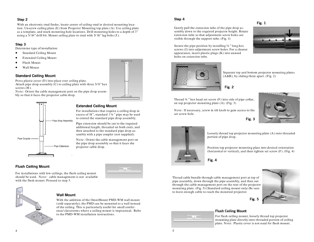 Omnimount PMD1, PMD.5, PMD2 Standard Ceiling Mount, Extended Ceiling Mount, Flush Ceiling Mount, Wall Mount 