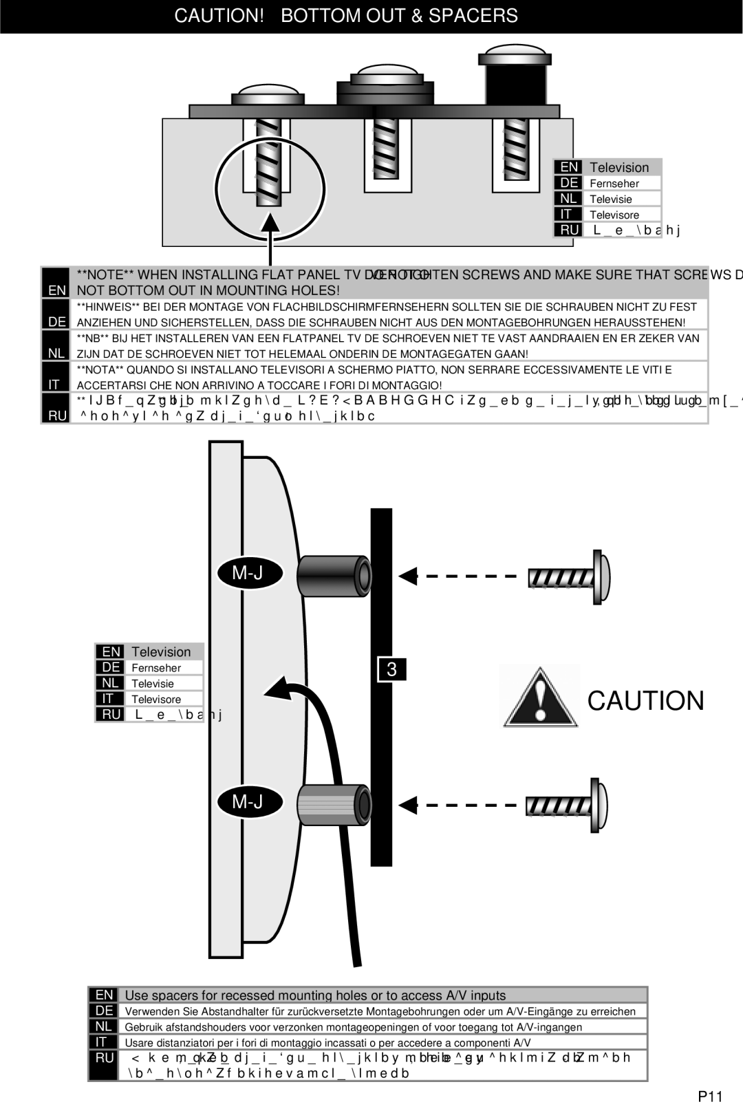 Omnimount 10333, POWER 40 manual Television, Not Bottom OUT in Mounting Holes 