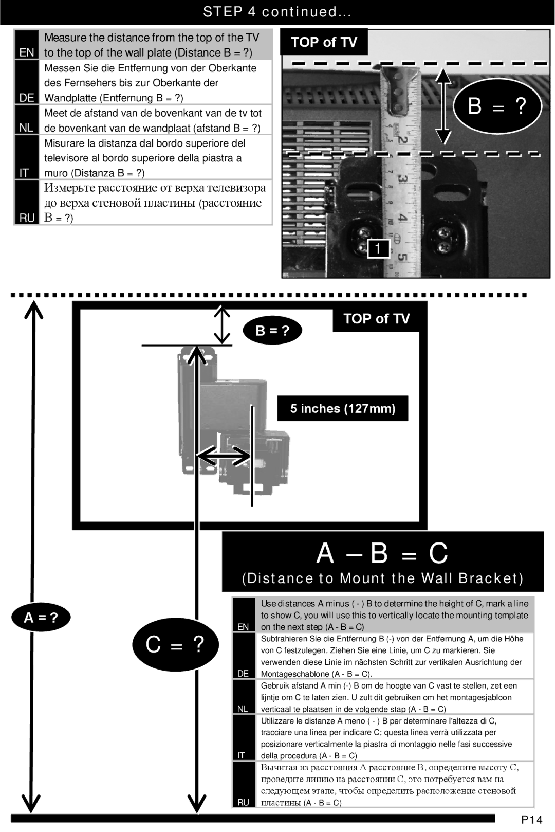 Omnimount POWER 40, 10333 manual = ? TOP of TV, Distance to Mount the Wall Bracket 