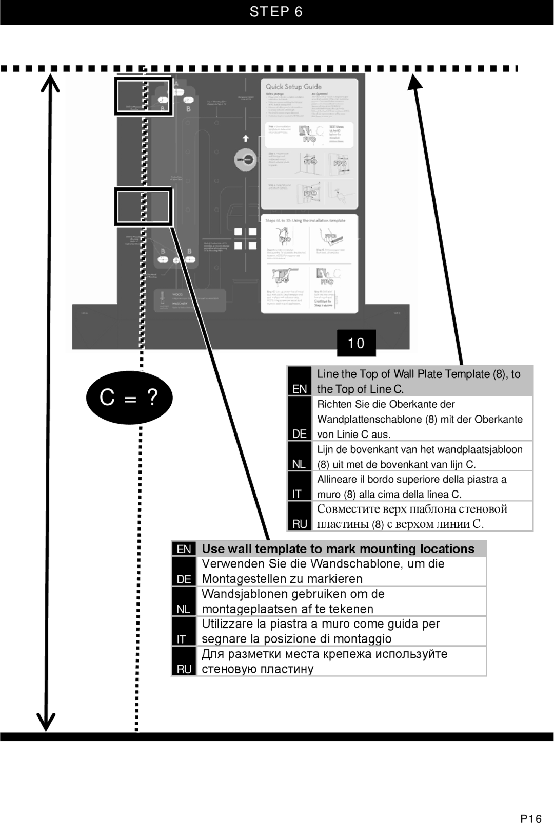 Omnimount POWER 40, 10333 manual Line the Top of Wall Plate Template 8, to 