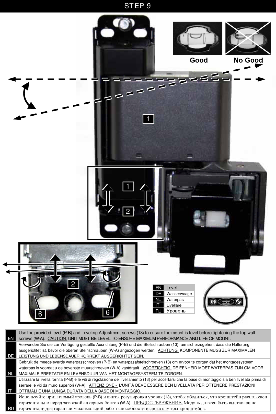 Omnimount 10333, POWER 40 manual Good No Good, Уровень 