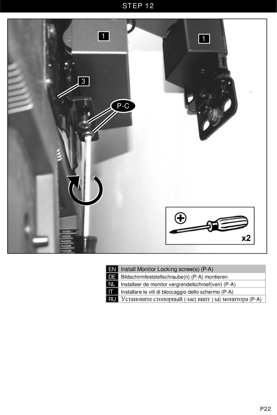 Omnimount POWER 40, 10333 manual Install Monitor Locking screws P-A 