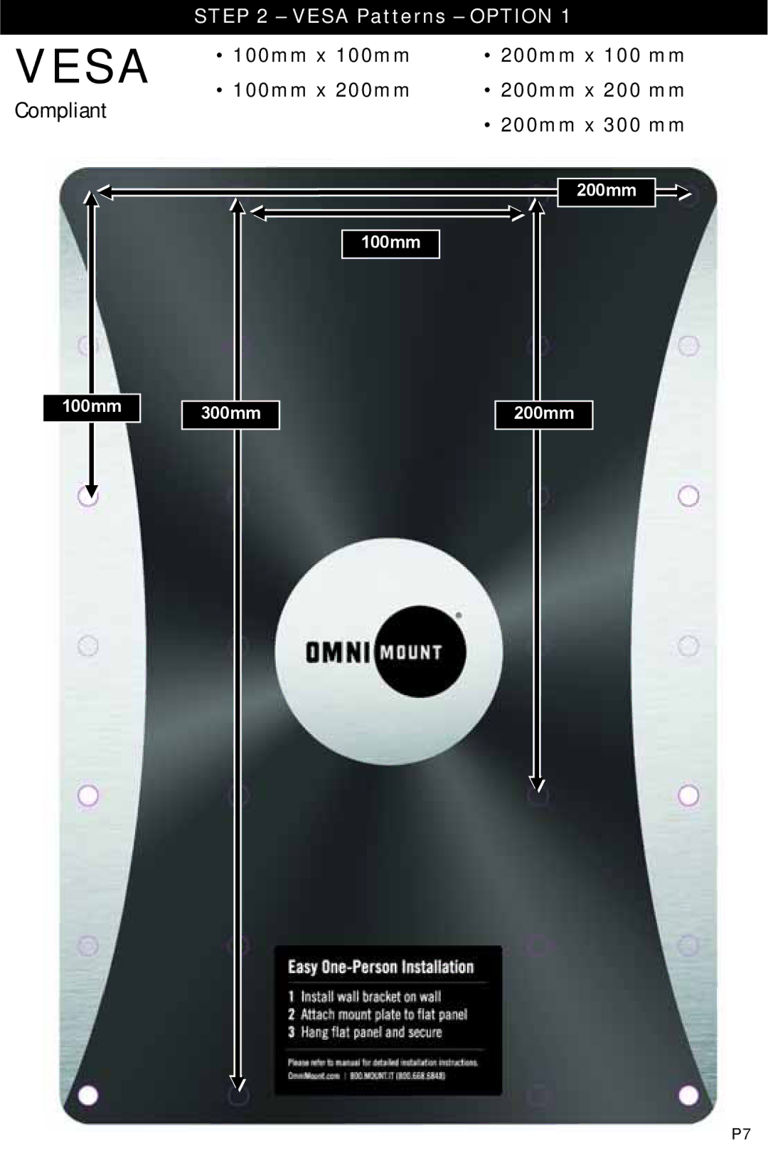 Omnimount 10333, POWER 40 manual Vesa Patterns Option 