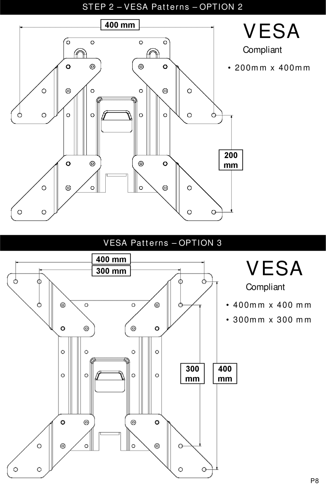 Omnimount POWER 40, 10333 manual 200mm x 400mm 200 mm, 400mm x 400 mm 300mm x 300 mm 