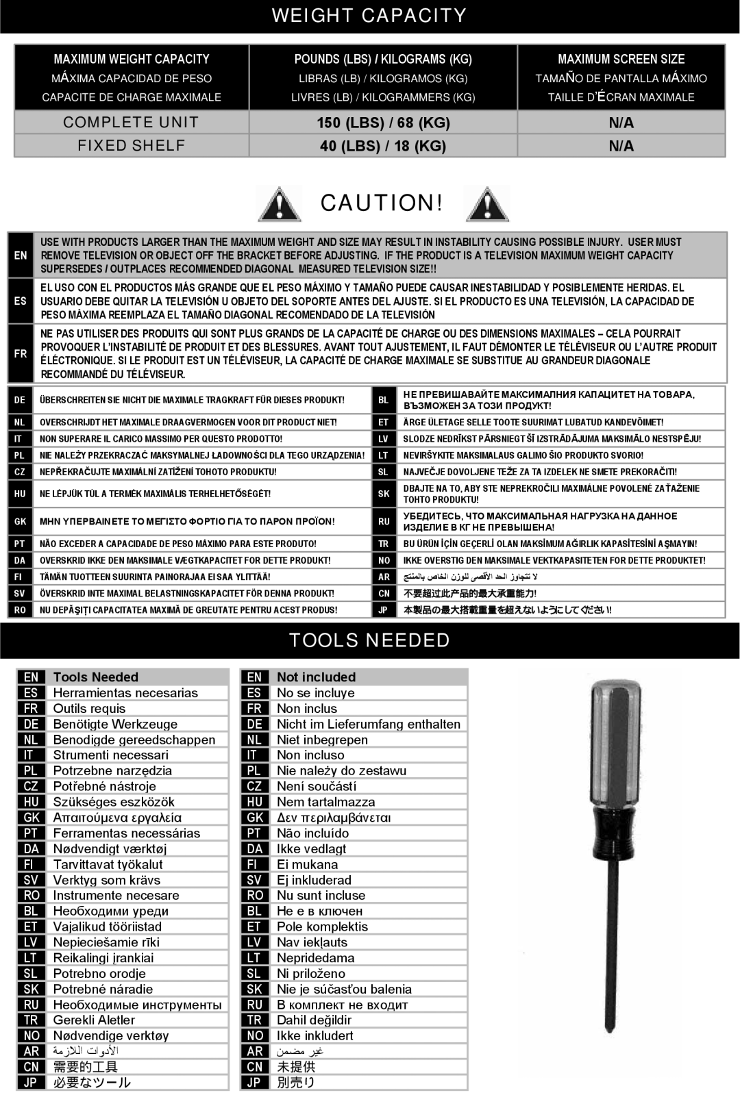 Omnimount Prism 50 manual Weight Capacity 