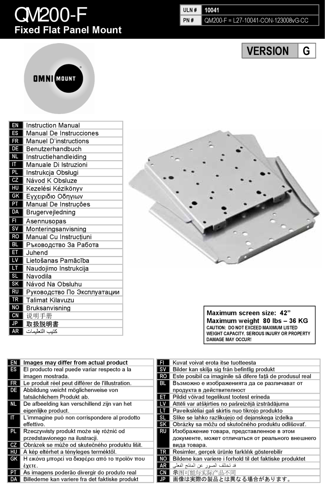 Omnimount 10041 manual QM200-F 