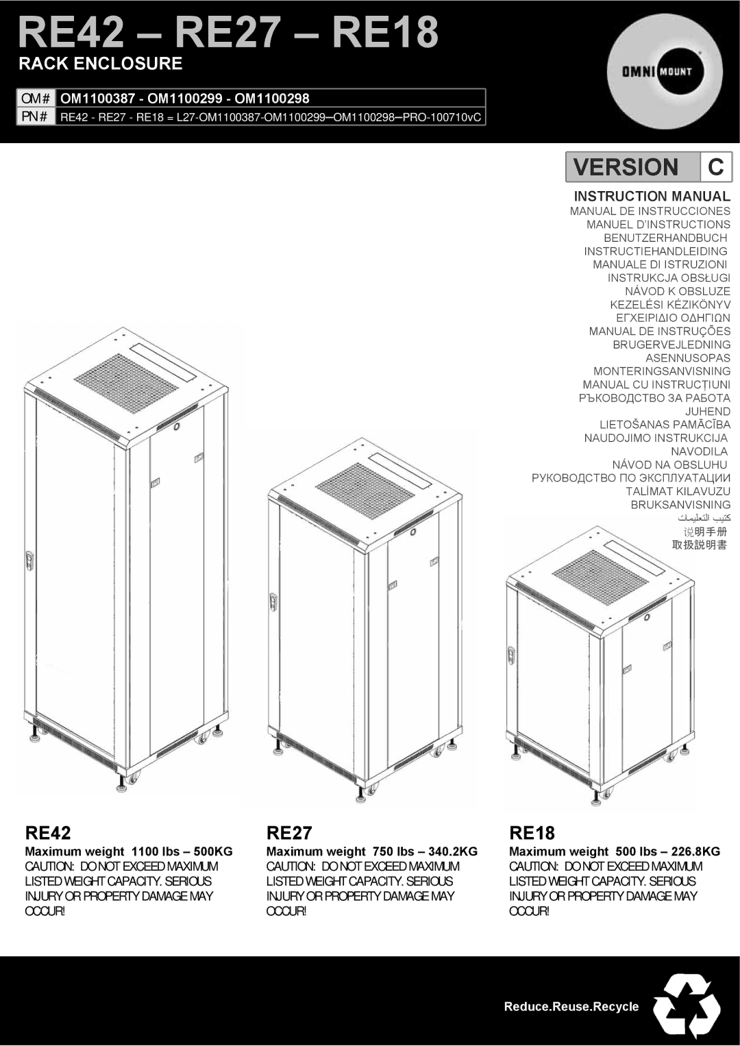 Omnimount RE27B instruction manual RE42 RE27 RE18 