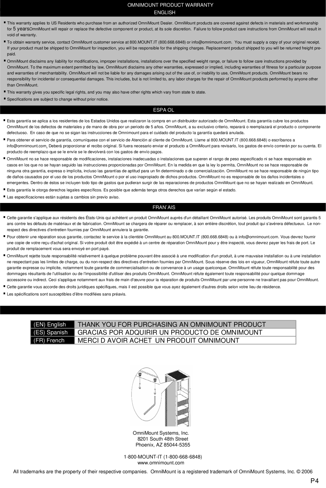 Omnimount RSF-SP, 10369 instruction manual Thank YOU for Purchasing AN Omnimount Product 