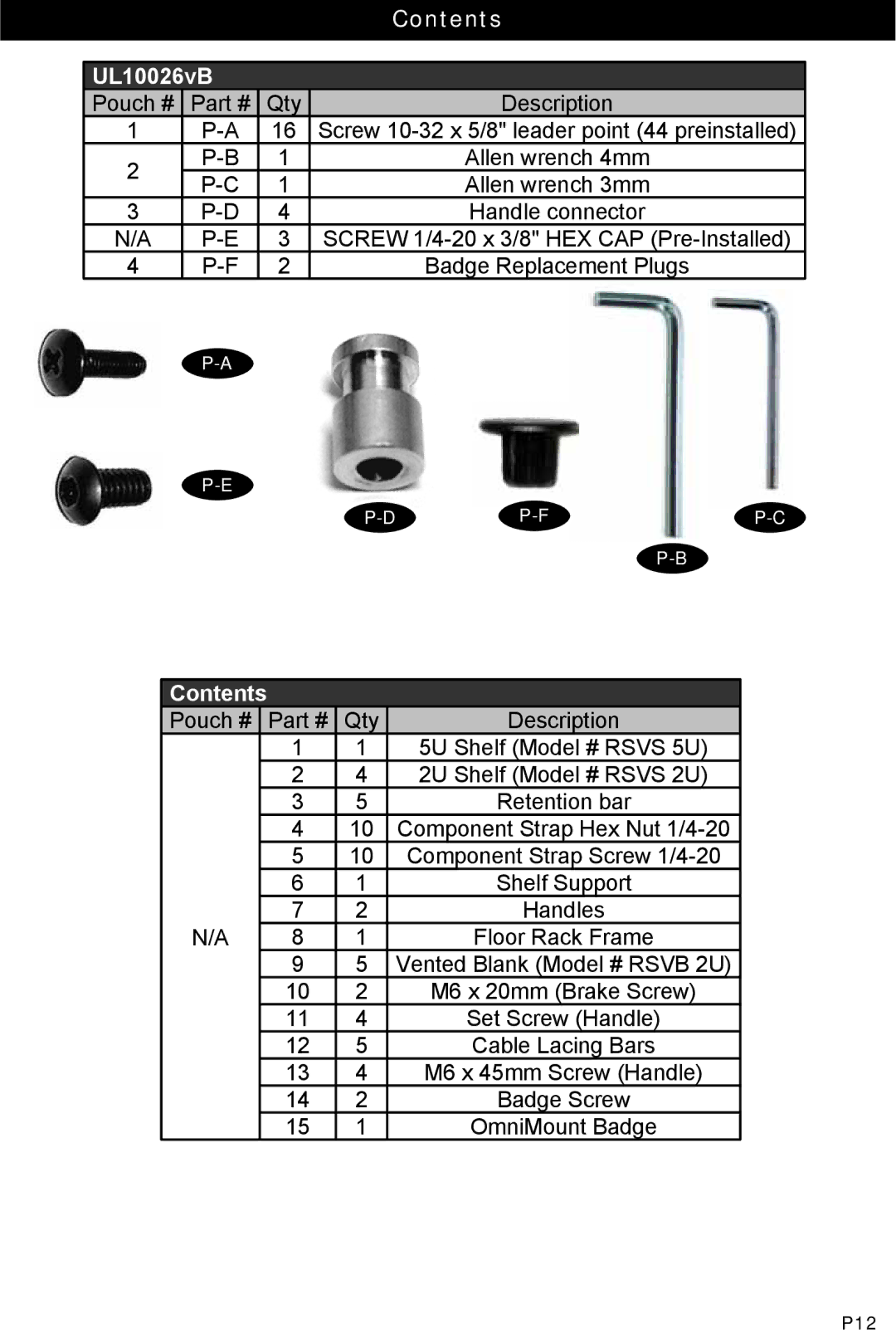 Omnimount RSF instruction manual Contents UL10026vB 