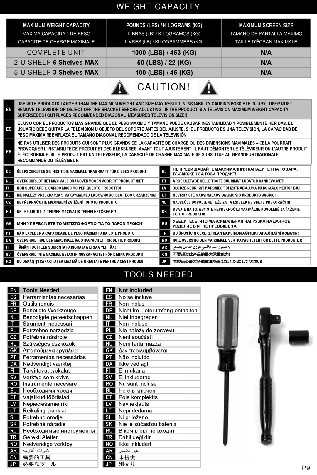 Omnimount RSF instruction manual Weight Capacity 