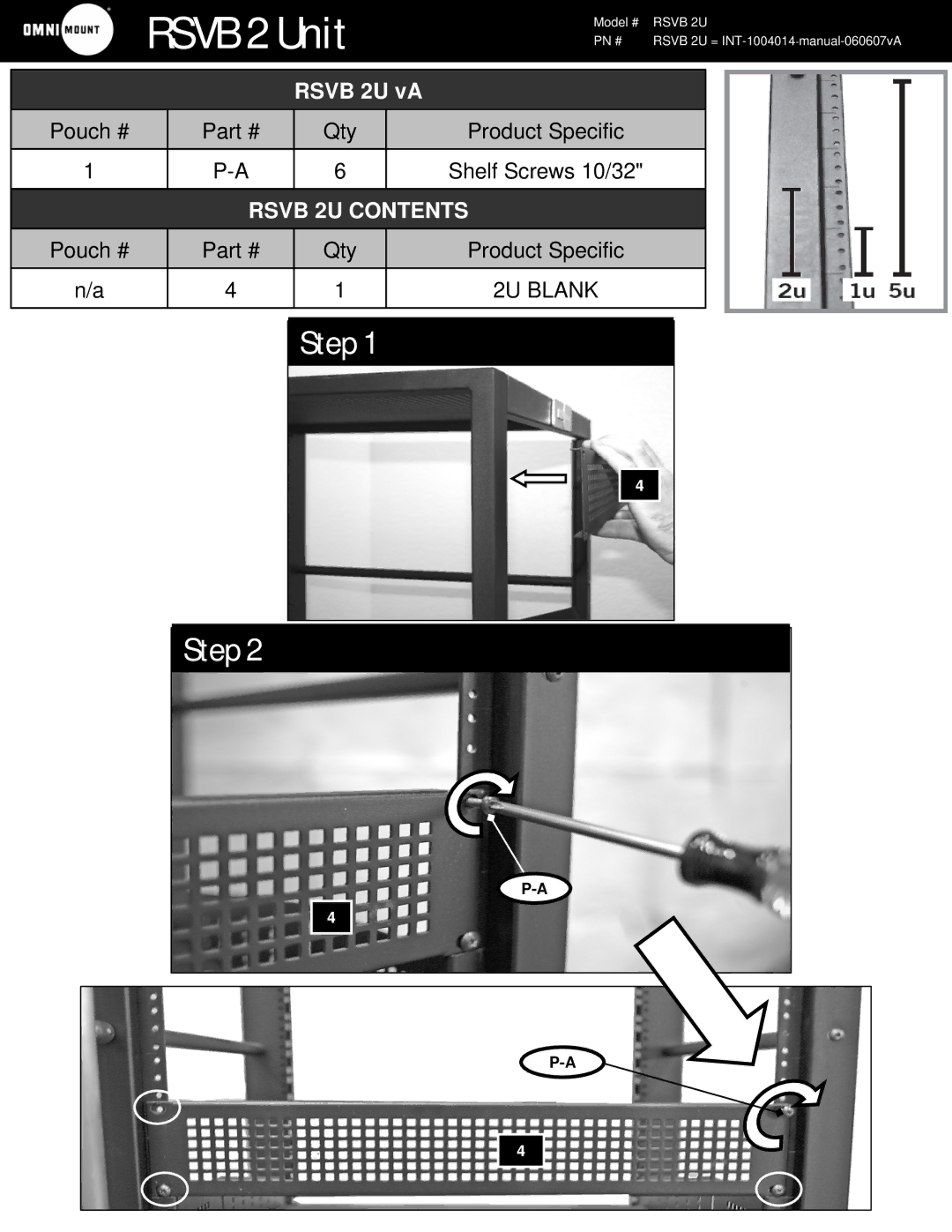 Omnimount INT-1004014-manual-060607vA, RSVB 2U manual Rsvb 2 Unit, Step 
