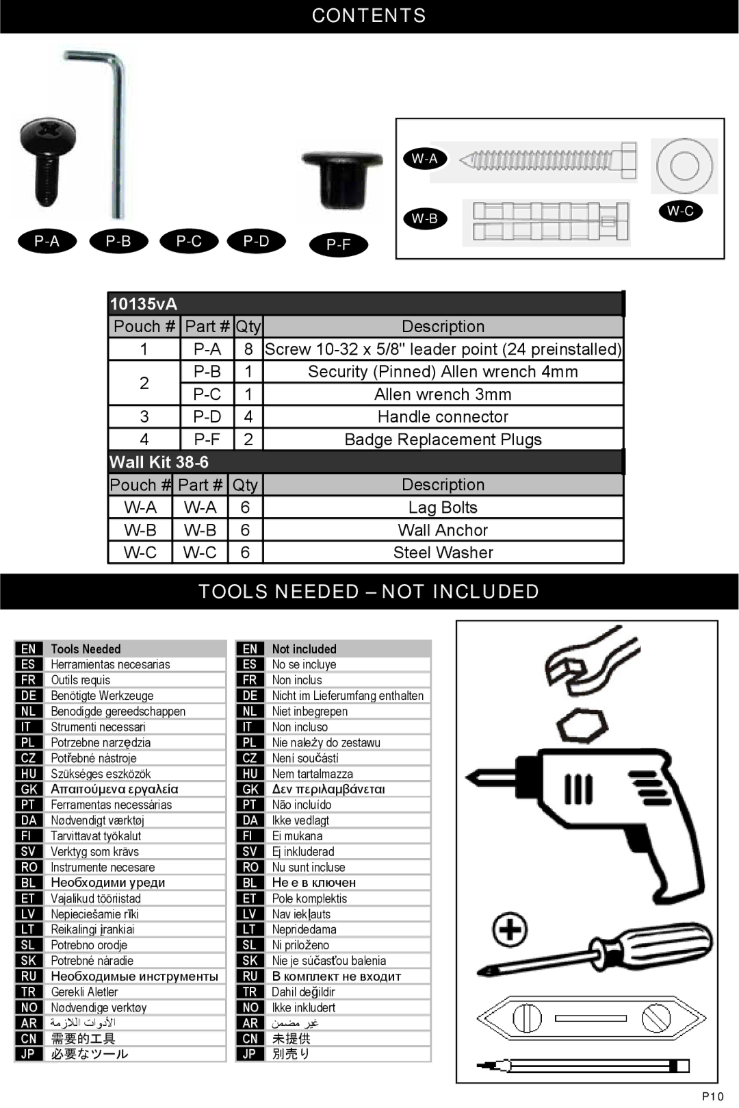 Omnimount RSW instruction manual Tools Needed not Included, 10135vA 