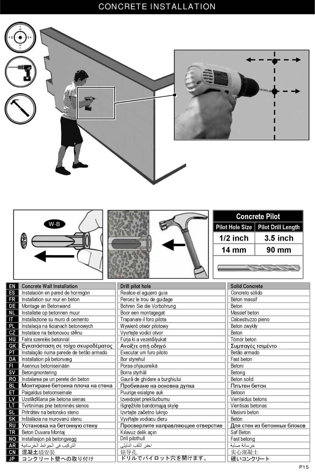 Omnimount 10135, RSW instruction manual Concrete Pilot, Solid Concrete 