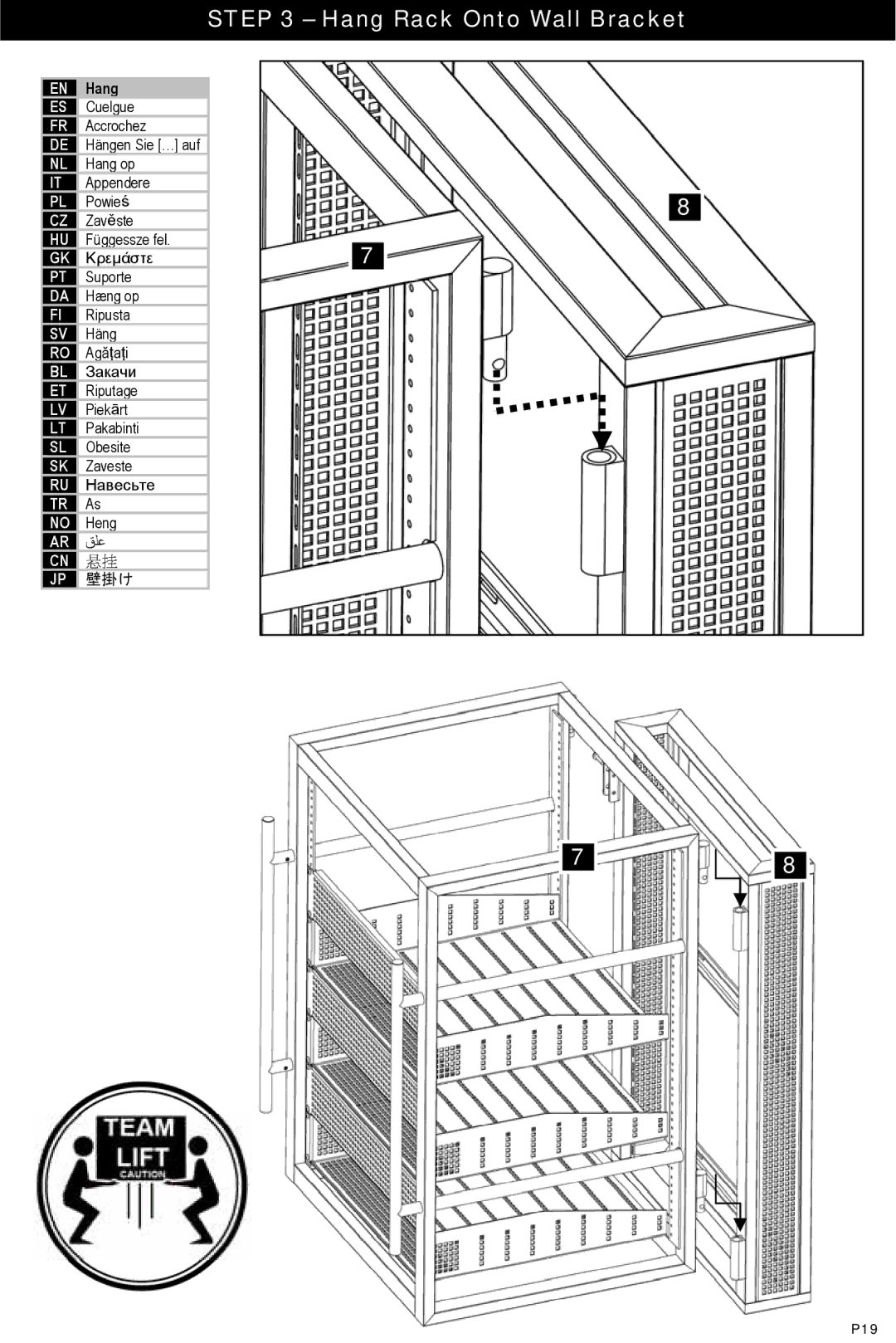 Omnimount 10135, RSW instruction manual Hang Rack Onto Wall Bracket 