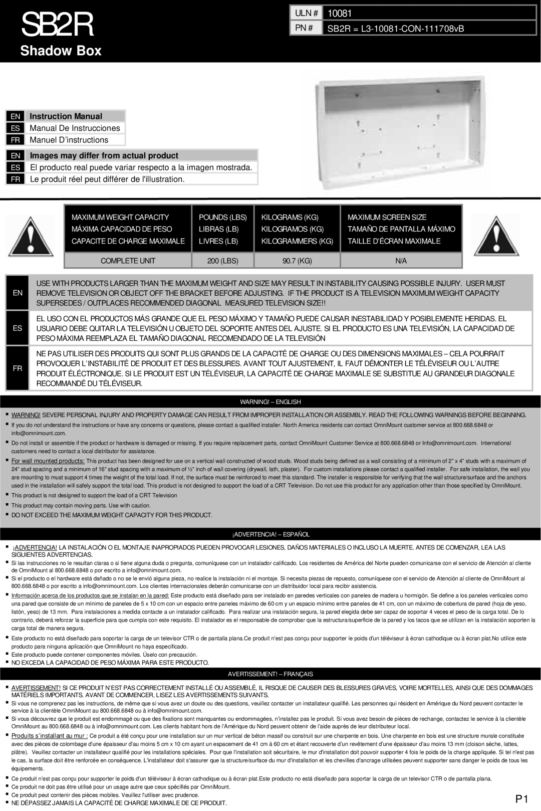 Omnimount 10081 instruction manual SB2R 