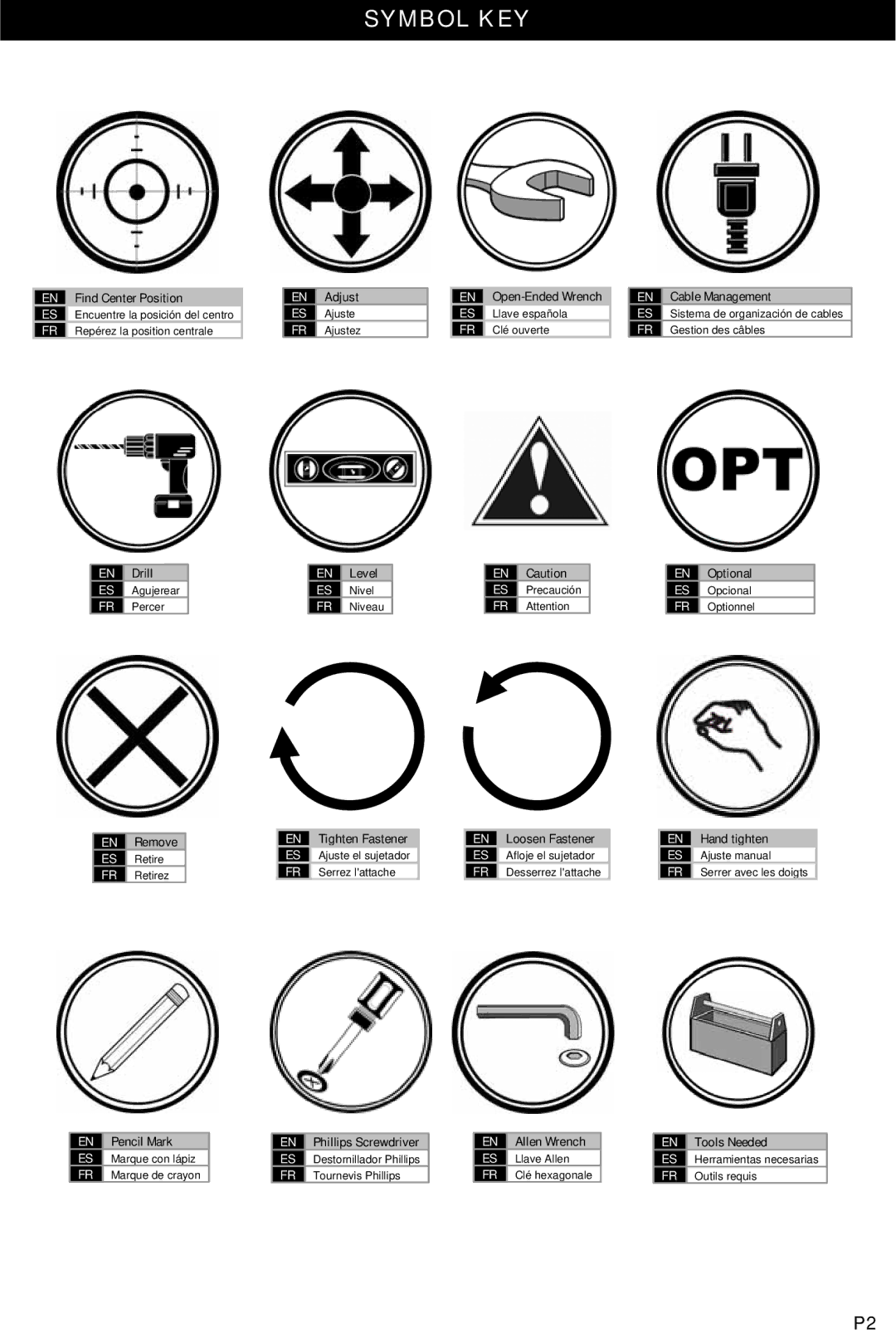 Omnimount SB2R, 10081 instruction manual Symbol KEY 