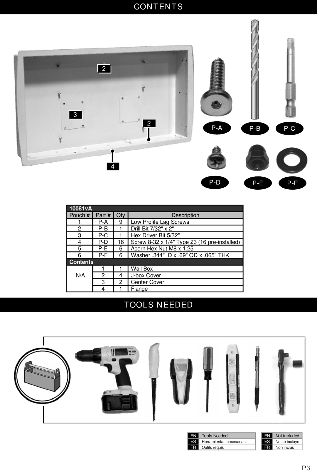 Omnimount 10081, SB2R instruction manual Contents, Tools Needed 