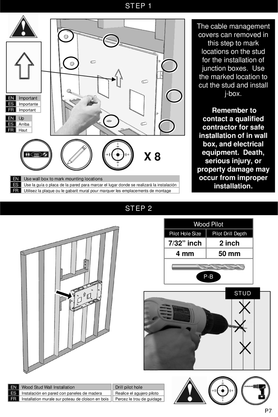 Omnimount 10081, SB2R instruction manual Step, Inch 50 mm 