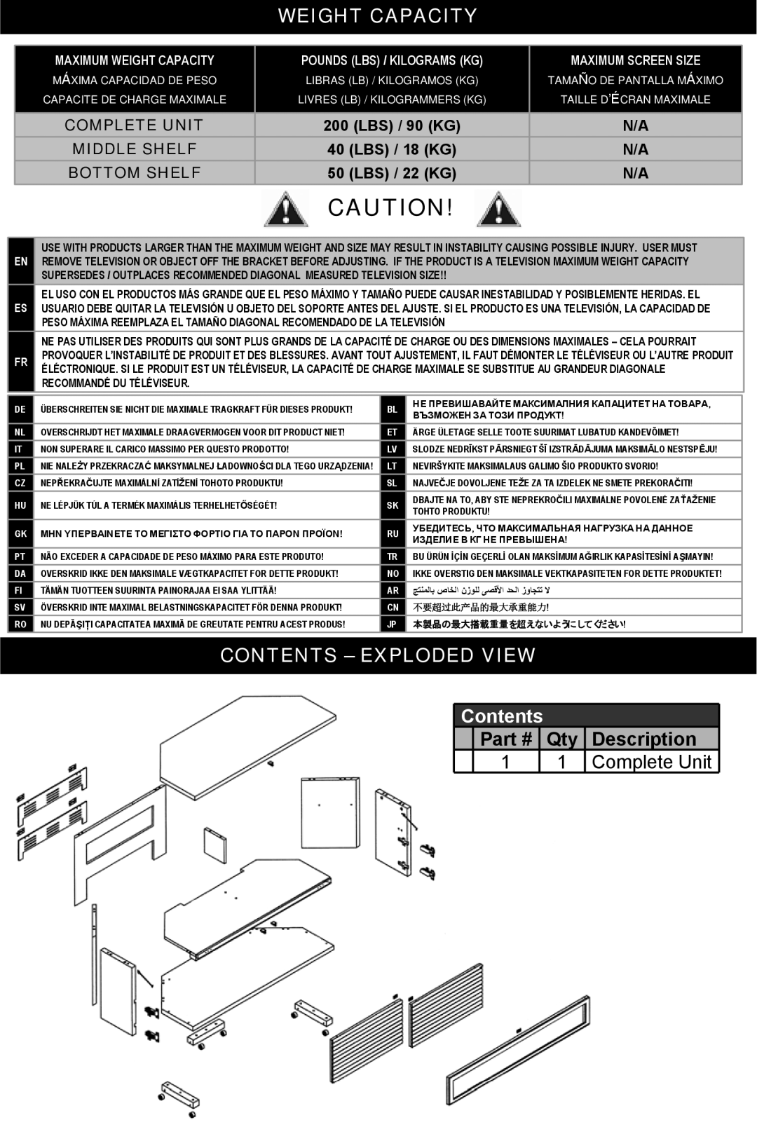 Omnimount Silhouette 48 instruction manual Contents Exploded View 