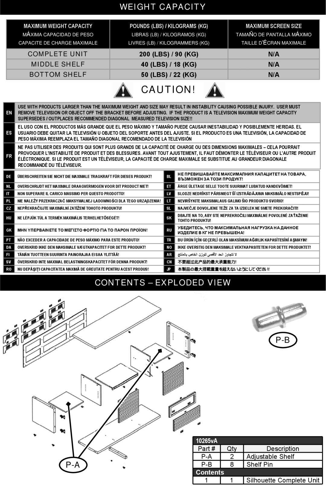 Omnimount Silhouette 65 instruction manual Contents Exploded View 