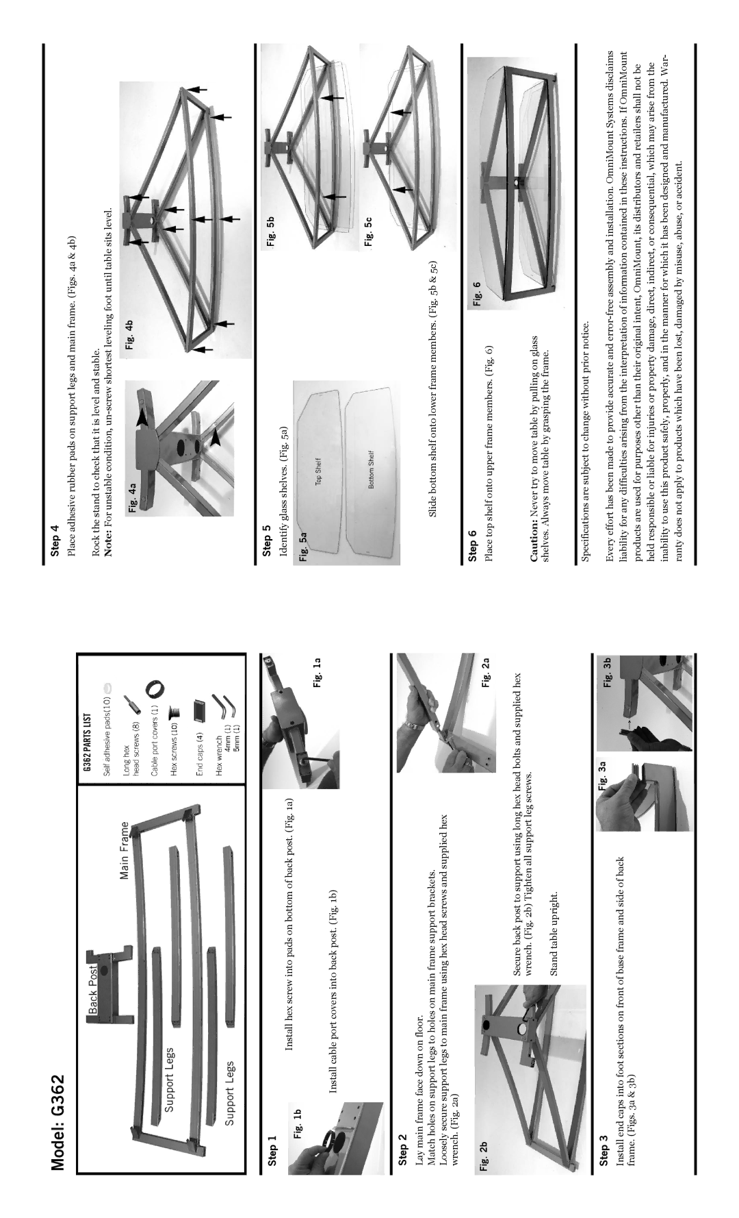 Omnimount Stellar 362 manual Model G362, Step 