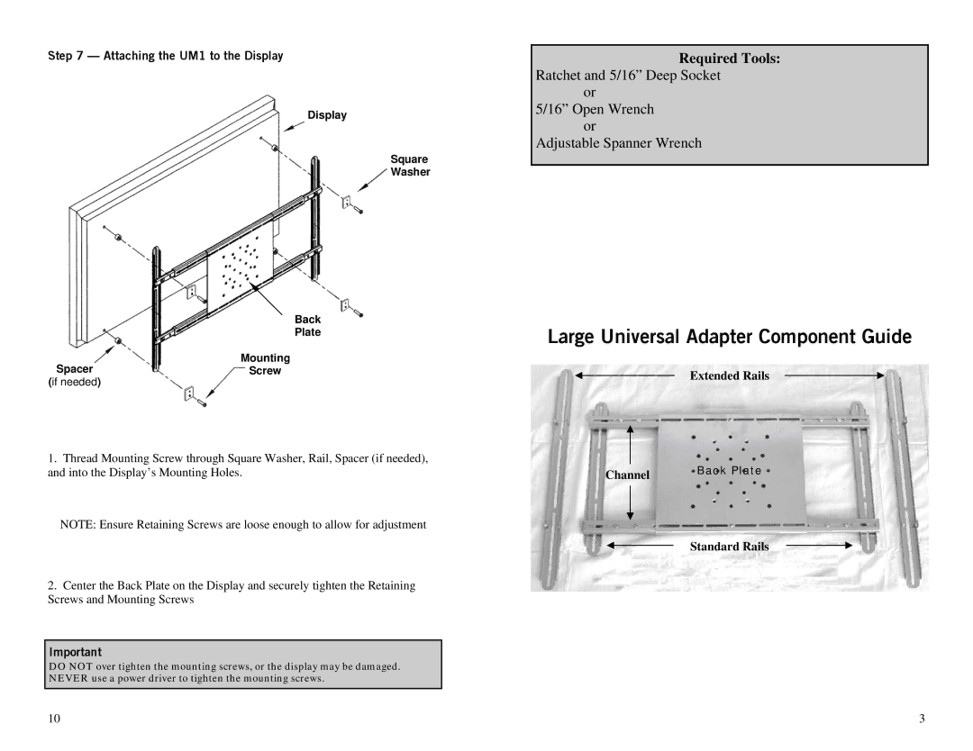 Omnimount TILT-PA installation instructions Attaching the UM1 to the Display 