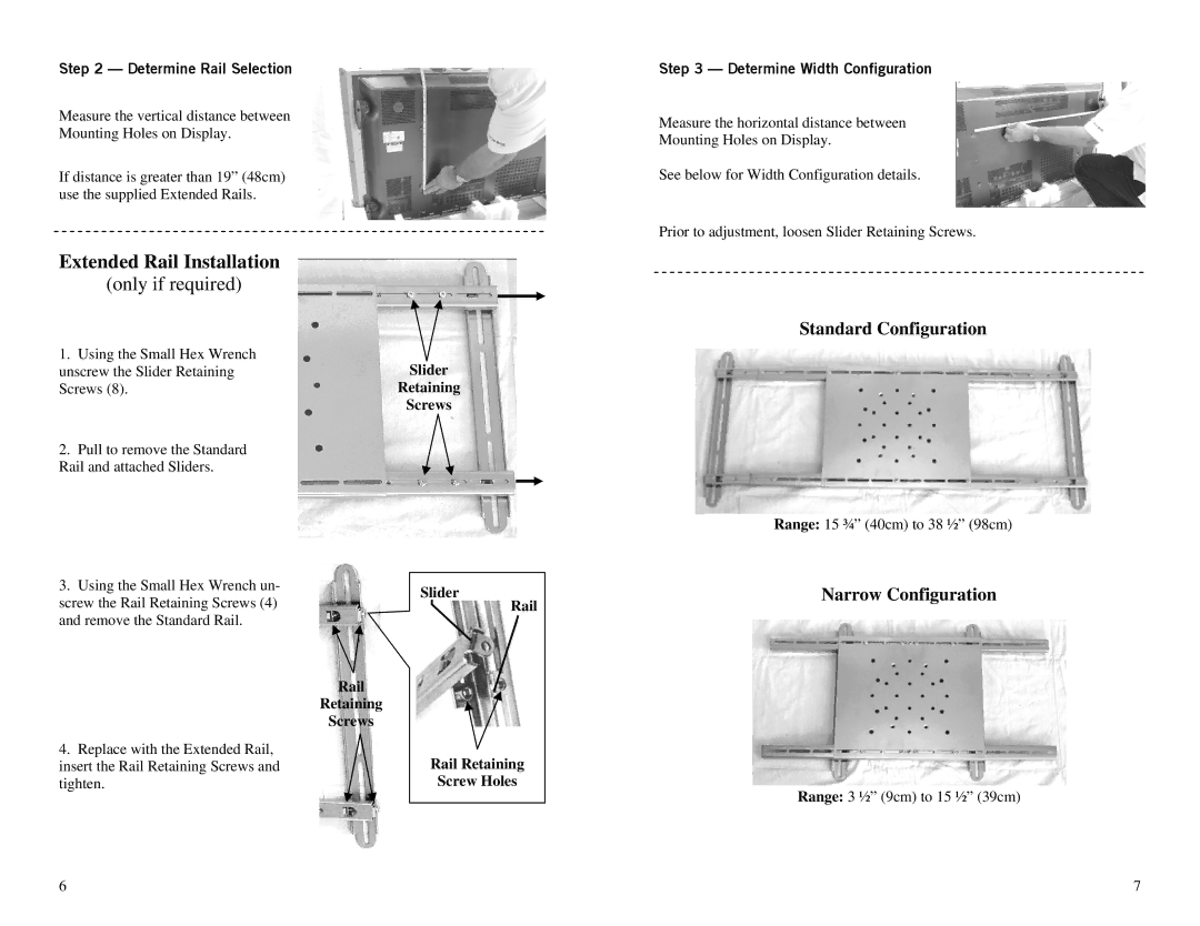 Omnimount TILT-PA installation instructions Determine Rail Selection, Determine Width Configuration 