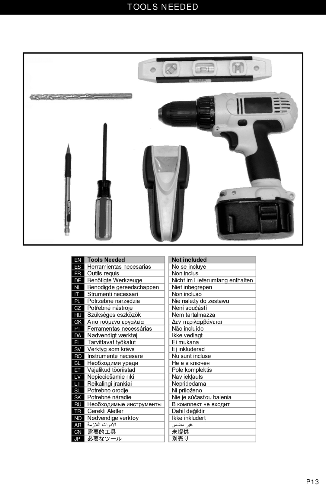 Omnimount OM10327, Tria 1 manual Tools Needed, 需要的工具, 必要なツール, Not included 