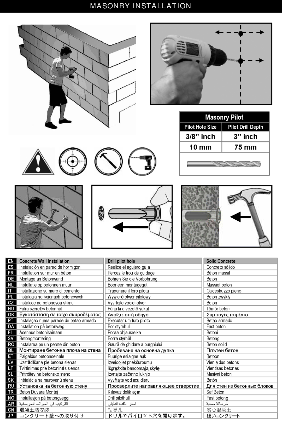 Omnimount U2-F, OM10044 manual Masonry Pilot, Solid Concrete 