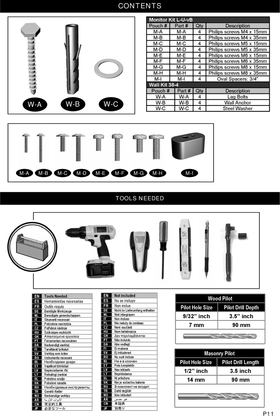 Omnimount OM10046, U3-F manual Contents W-B W-C 