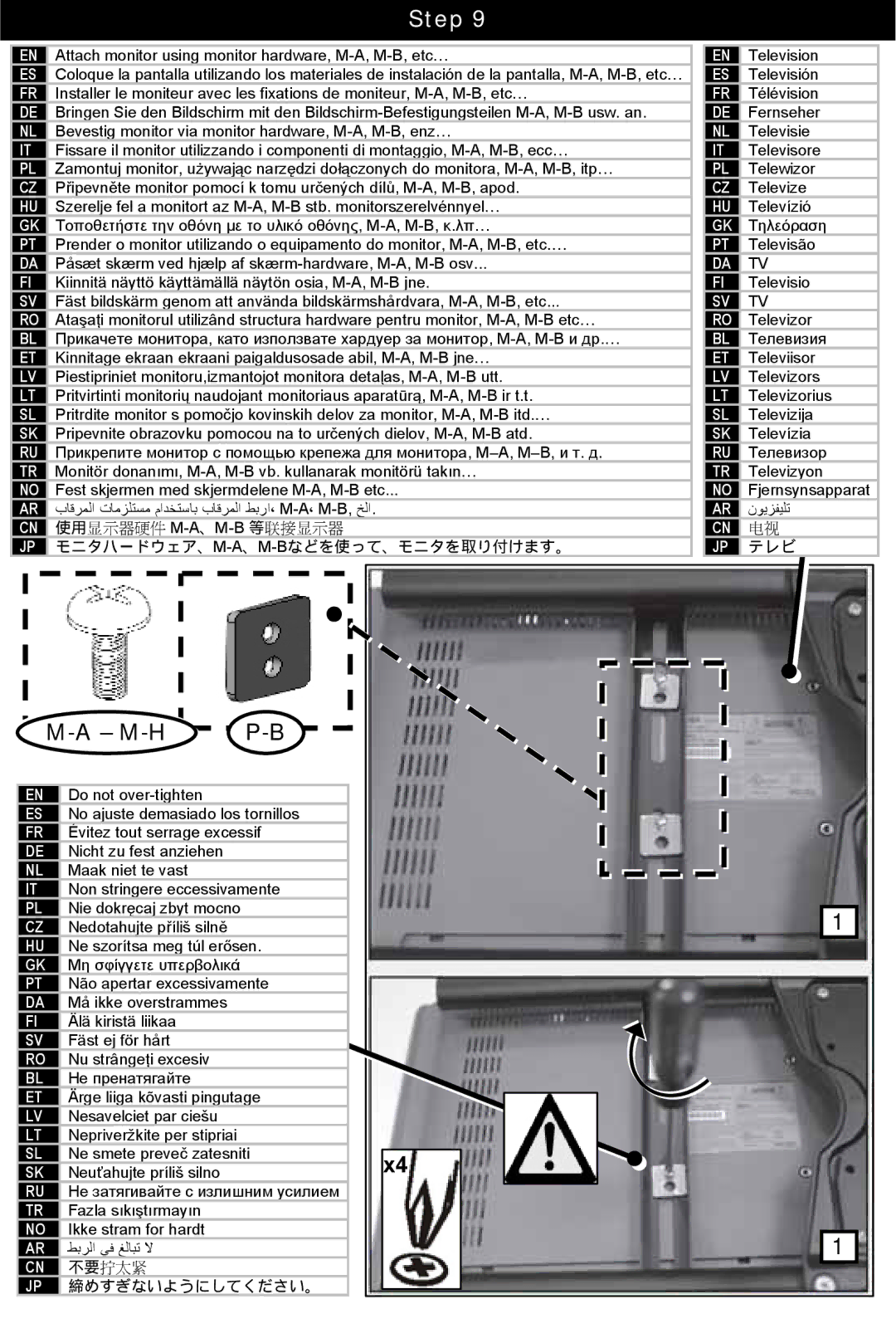 Omnimount 10238, UCL-4 manual M-H, 締めすぎないようにしてください。 