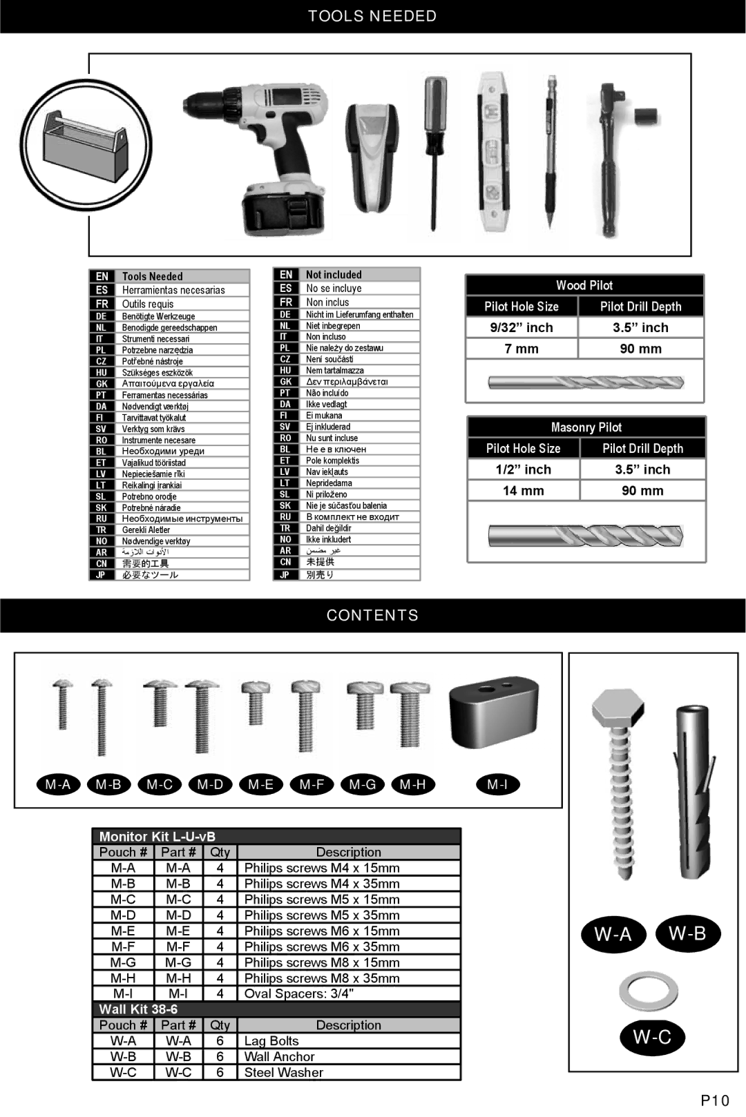 Omnimount UCL-L, 10239 manual W-B, Tools Needed 