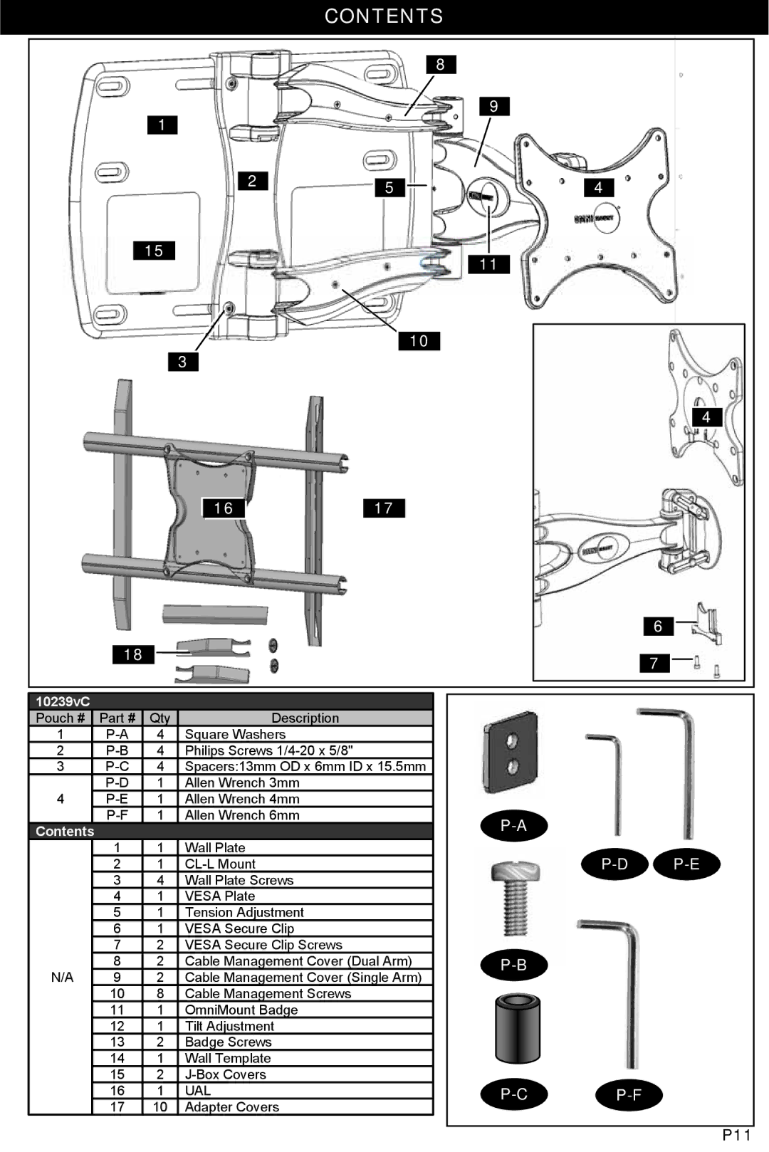 Omnimount 10239, UCL-L manual Contents 