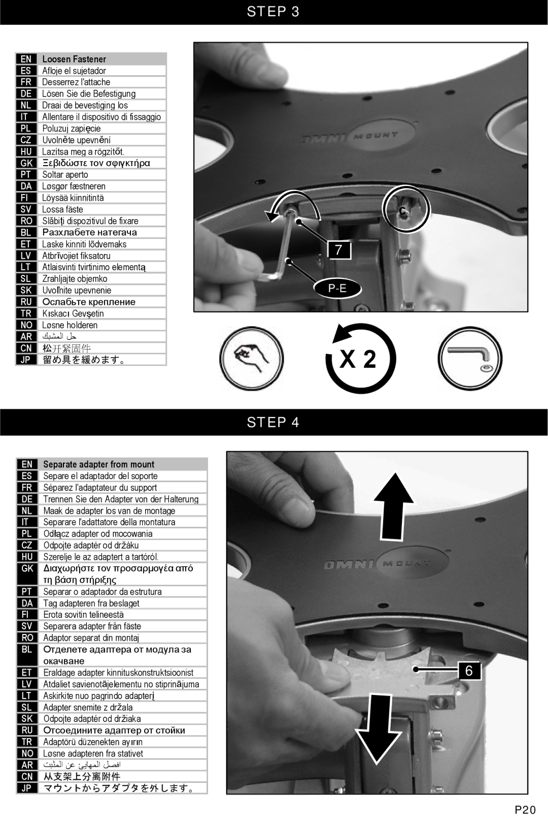 Omnimount UCL-L, 10239 manual P20, Separate adapter from mount 