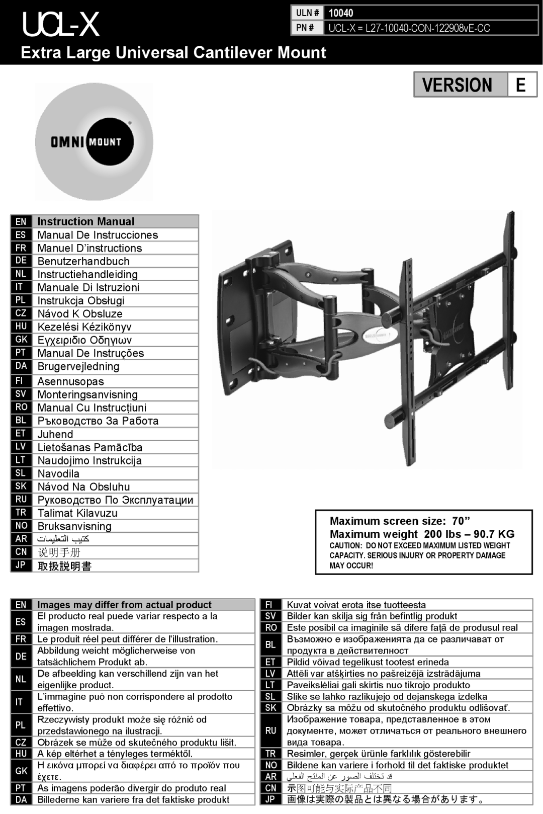 Omnimount 10040, UCL-X manual Ucl-X 