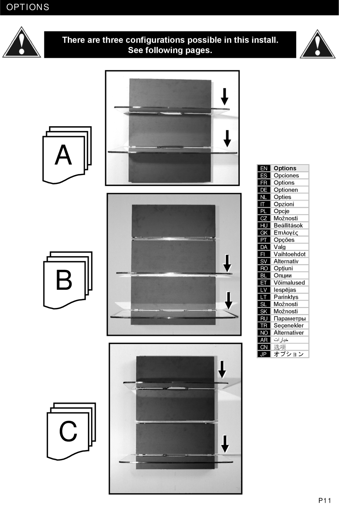 Omnimount MWFS, UL10021ULN instruction manual Options 