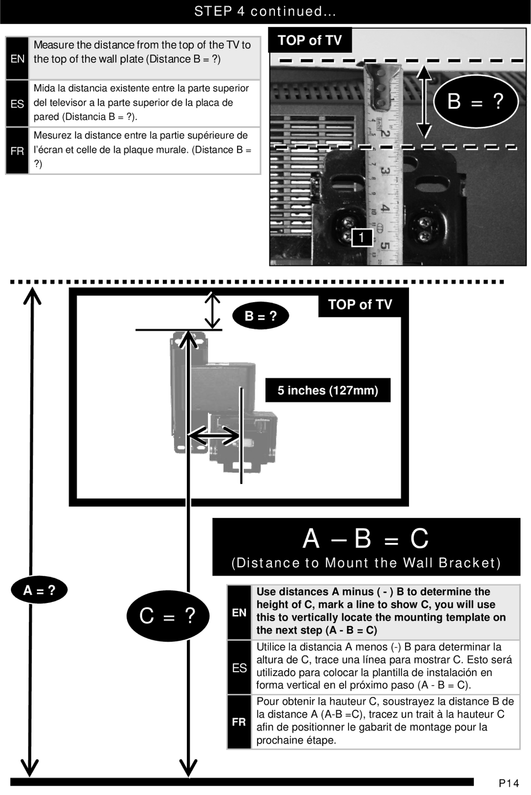 Omnimount UL10333 manual = ? TOP of TV, Distance to Mount the Wall Bracket 