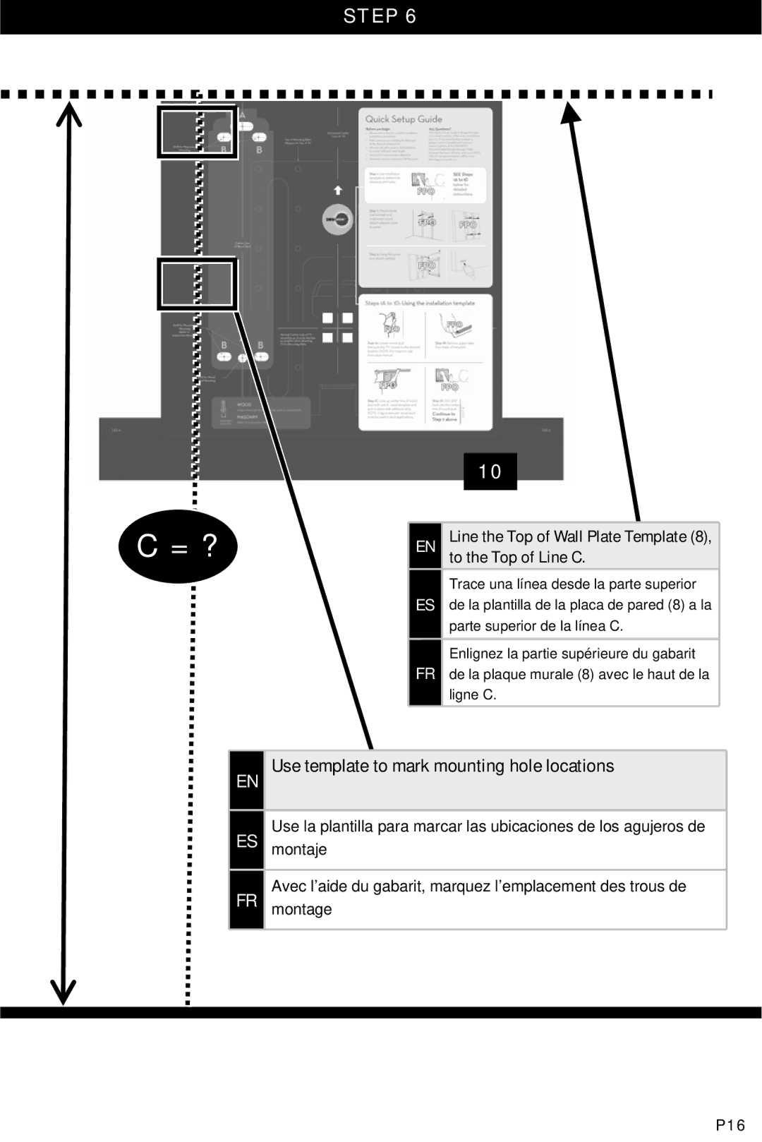 Omnimount UL10333 manual Use template to mark mounting hole locations, P16 