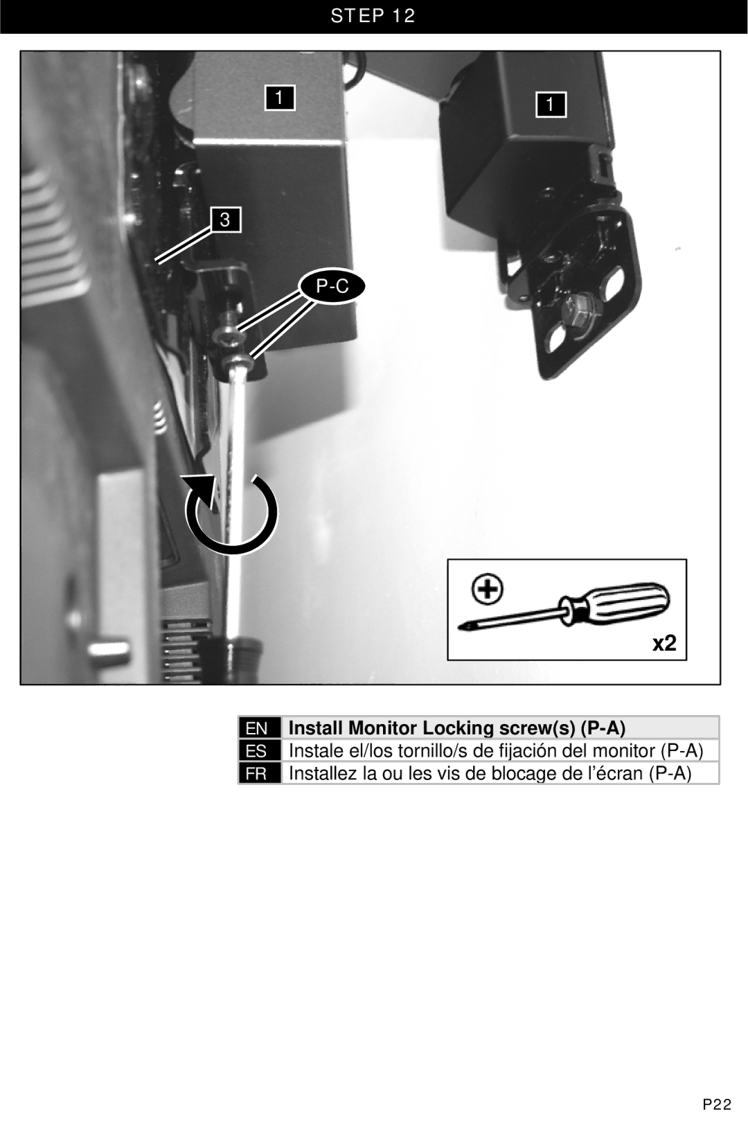 Omnimount UL10333 manual EN Install Monitor Locking screws P-A, P22 