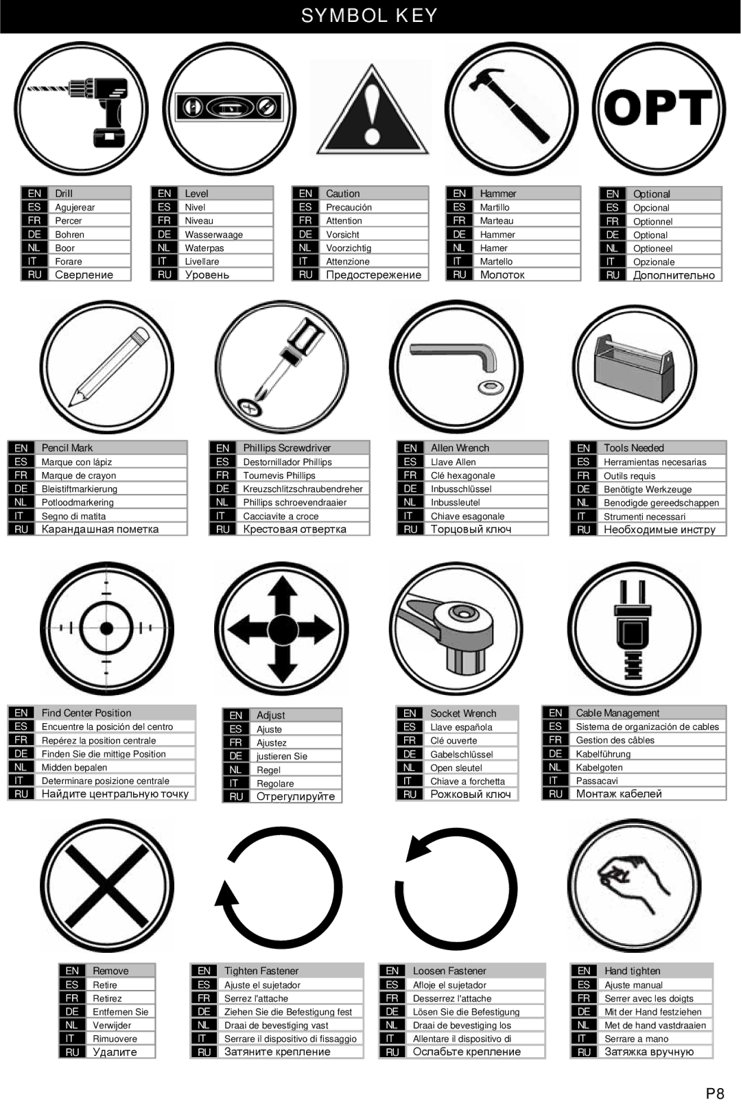 Omnimount UL10378, Power55 manual Symbol KEY 