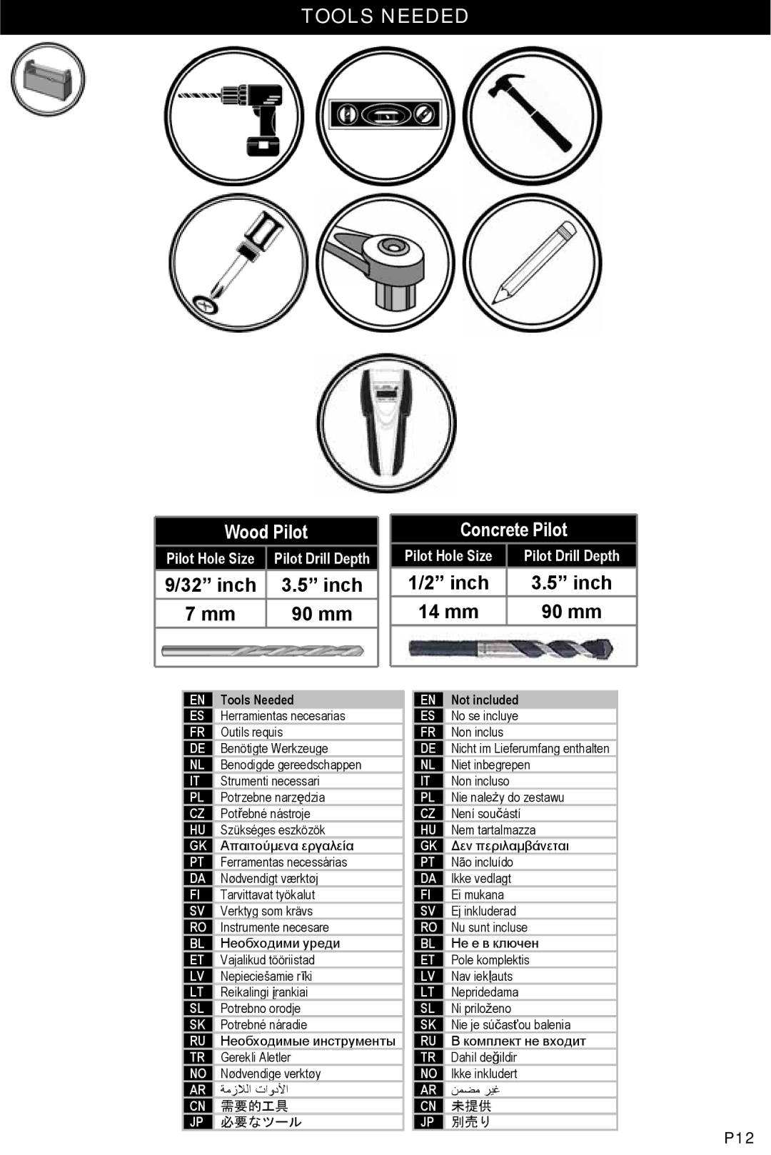 Omnimount ULPC-L, OM1004282 manual Tools Needed, Concrete Pilot 