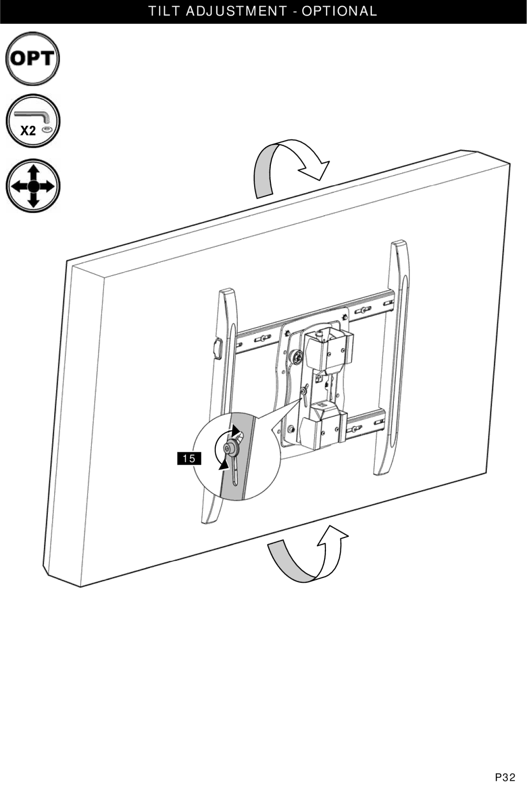 Omnimount ULPC-L, OM1004282 manual Tilt Adjustment Optional 