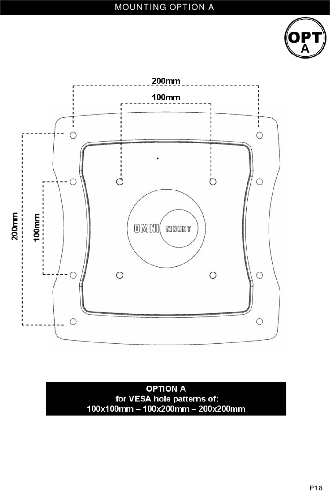 Omnimount ULPC-M, OM1004283 manual Mounting Option a, 200mm 100mm 