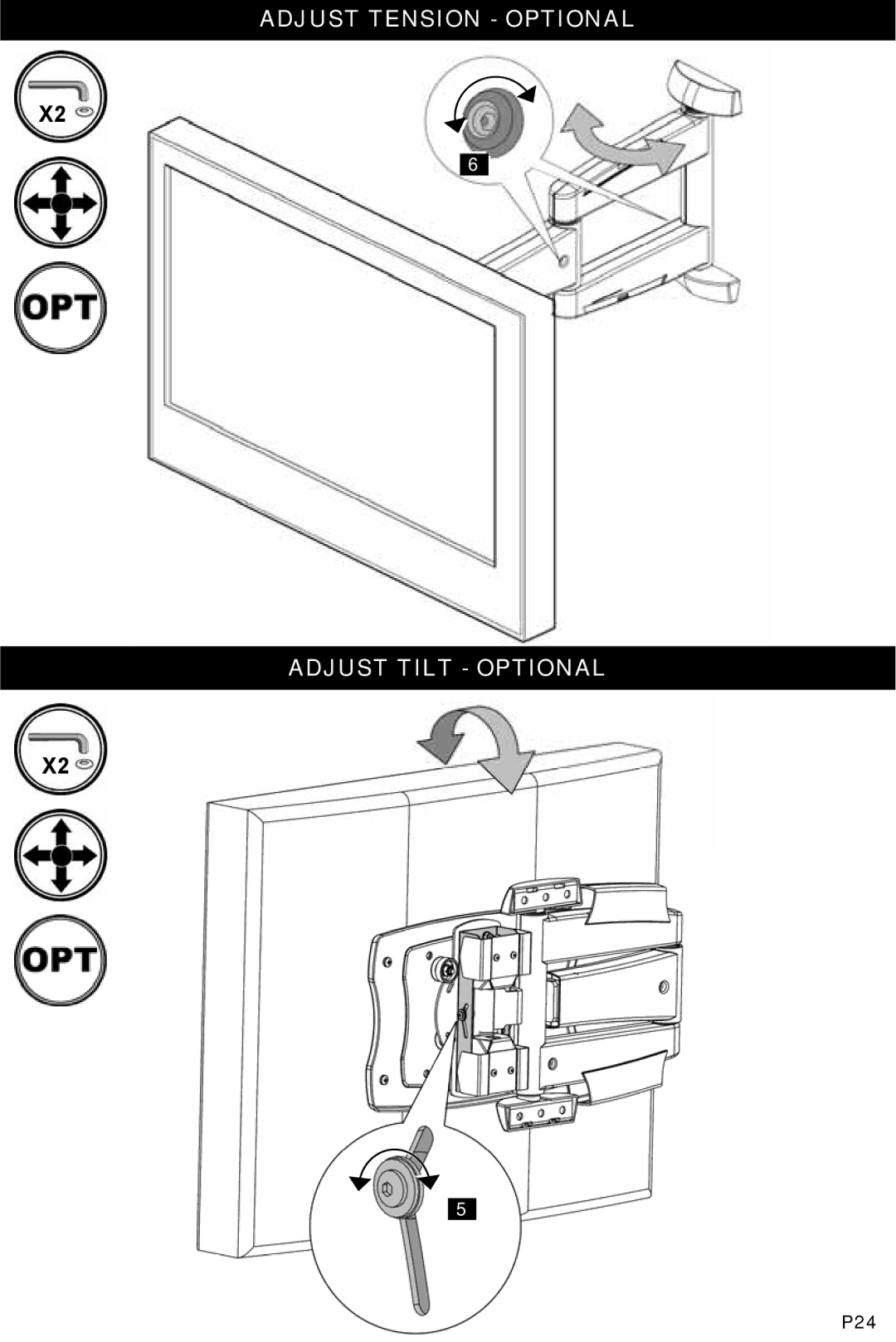 Omnimount ULPC-S, 1004409 manual Adjust Tension Optional Adjust Tilt Optional 