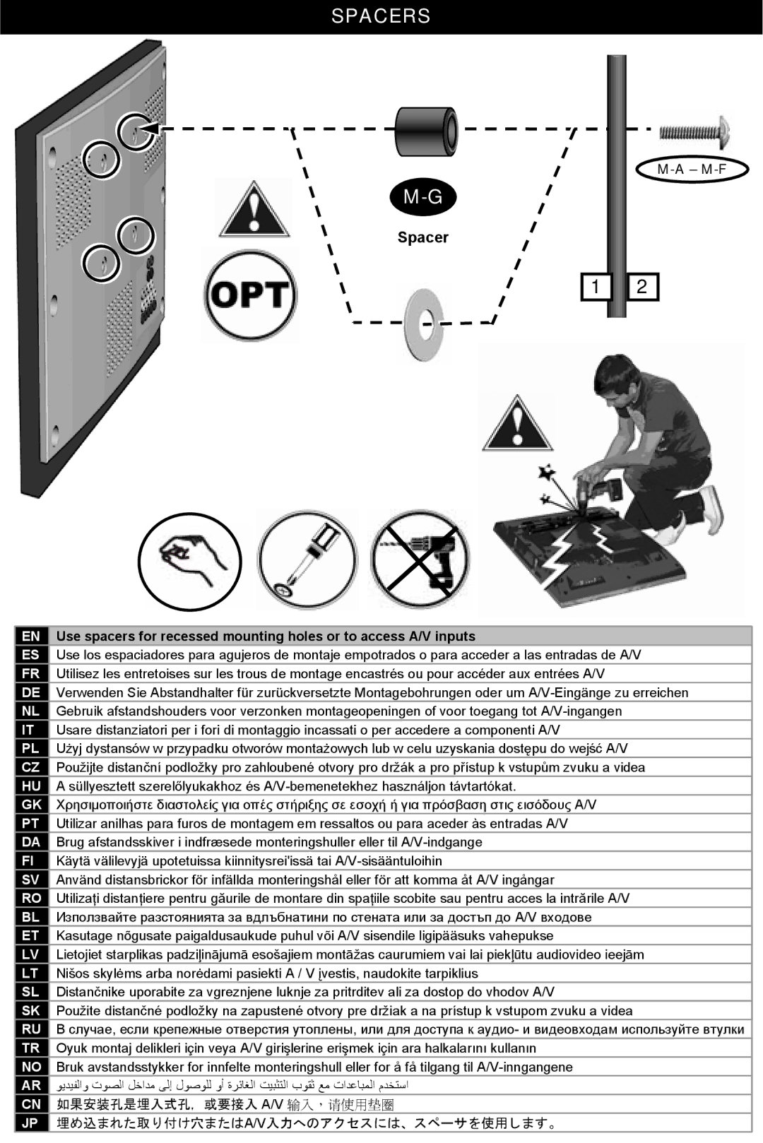 Omnimount ULPF-X, UL10052 manual Spacers, M-F 