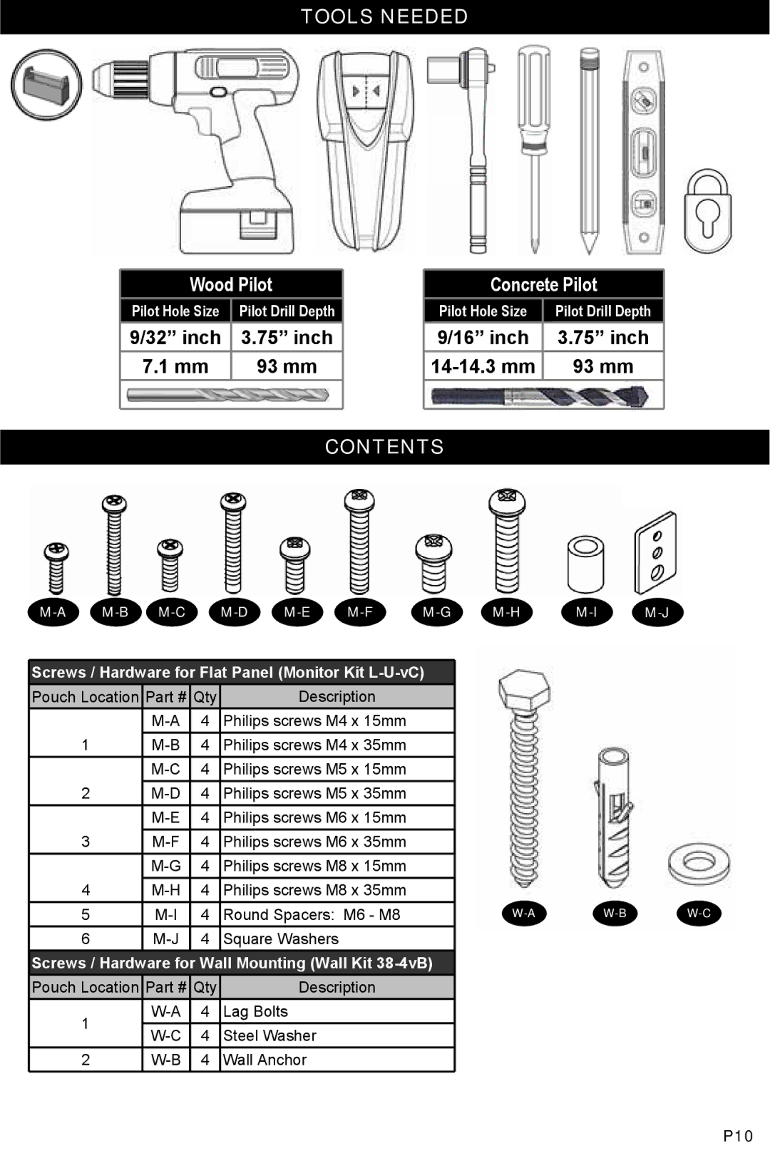 Omnimount ULPT-L, OM10051 manual Tools Needed, Contents 