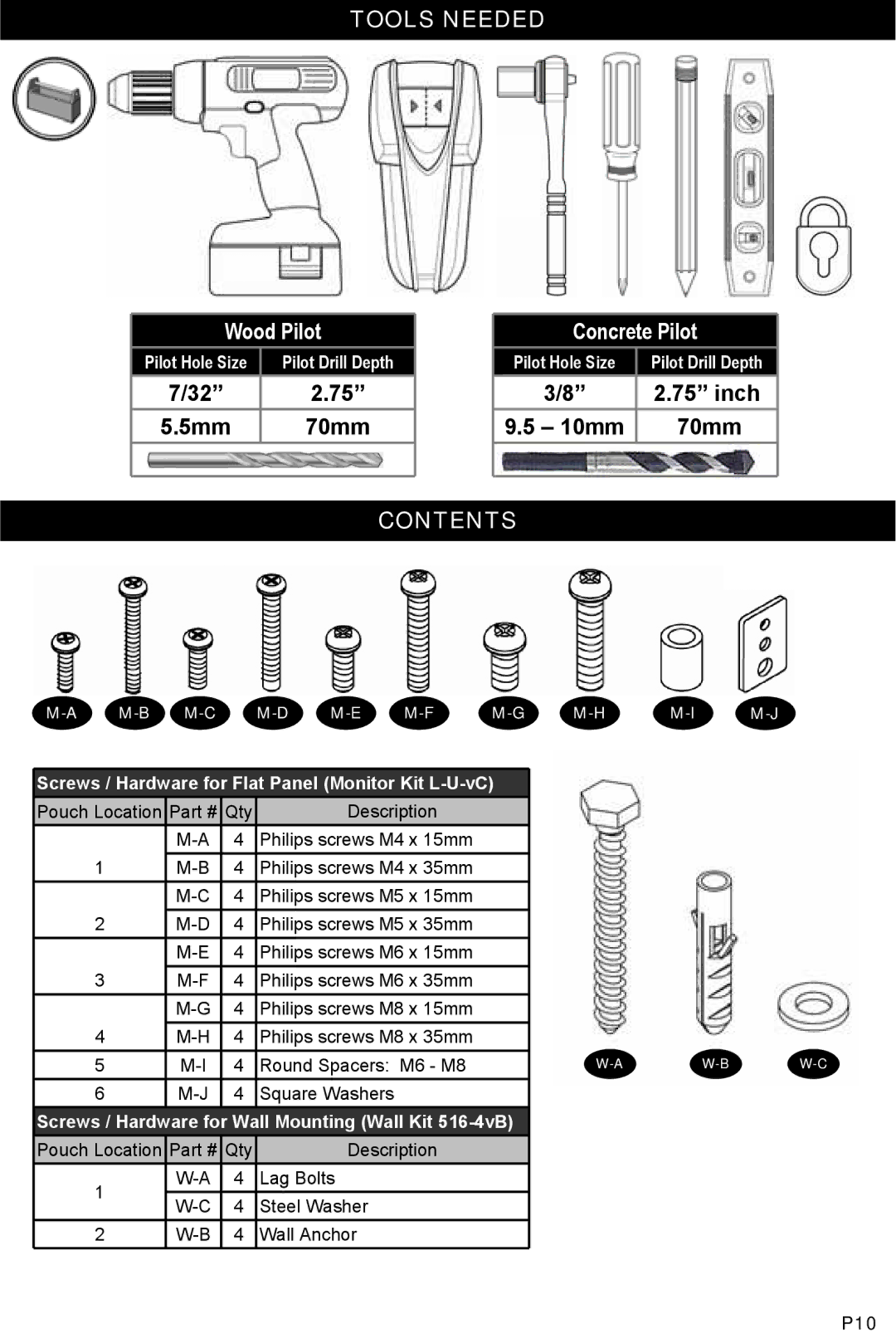 Omnimount ULPT-M, OM10049 manual Tools Needed, Contents 